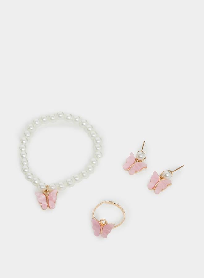 ستايلي طقم من عقد وسوار وخاتم وأقراط بشكل فراشة - Image 2